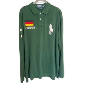 Polo Ralph Lauren Embroidered Long Sleeved Olive Green Polo Shirt! Men's Custom
